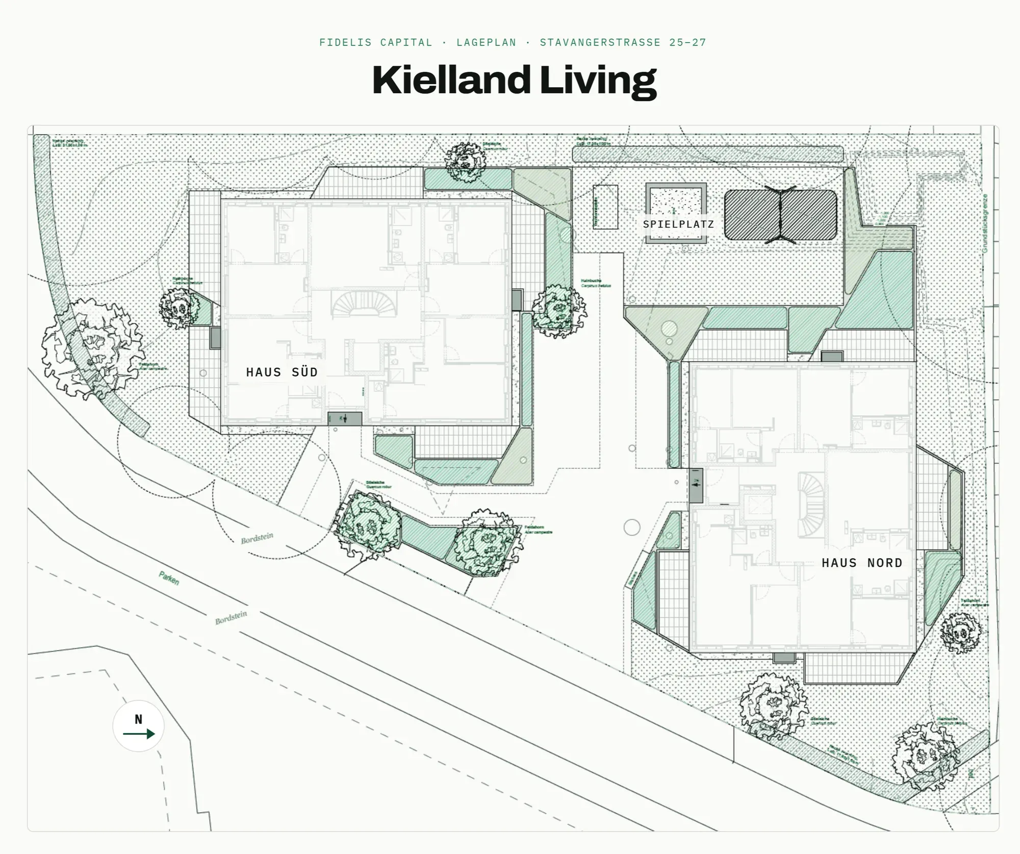 Lageplan Stavangerstraße 25–27 mit Haus Süd und Haus Nord